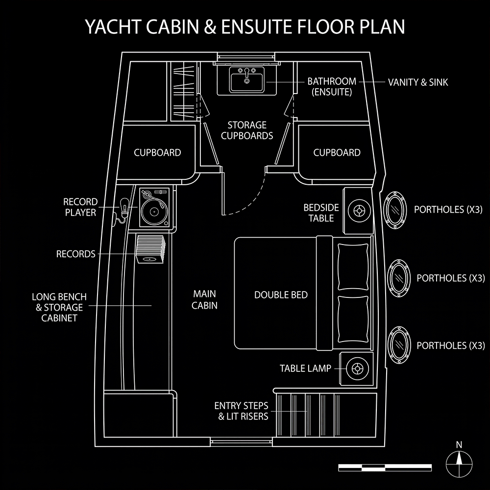 Animated yacht design sequence showing the cabin and floor plan development for Chère Margaux